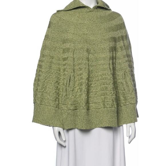 St. John Sport Wool Blend Mockneck Poncho Sweater Cable Knit Green Small - Picture 2 of 12